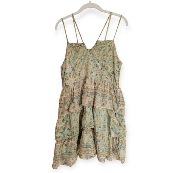 American Eagle Green Floral Tiered Mini Dress Petite Large - Picture 4 of 13